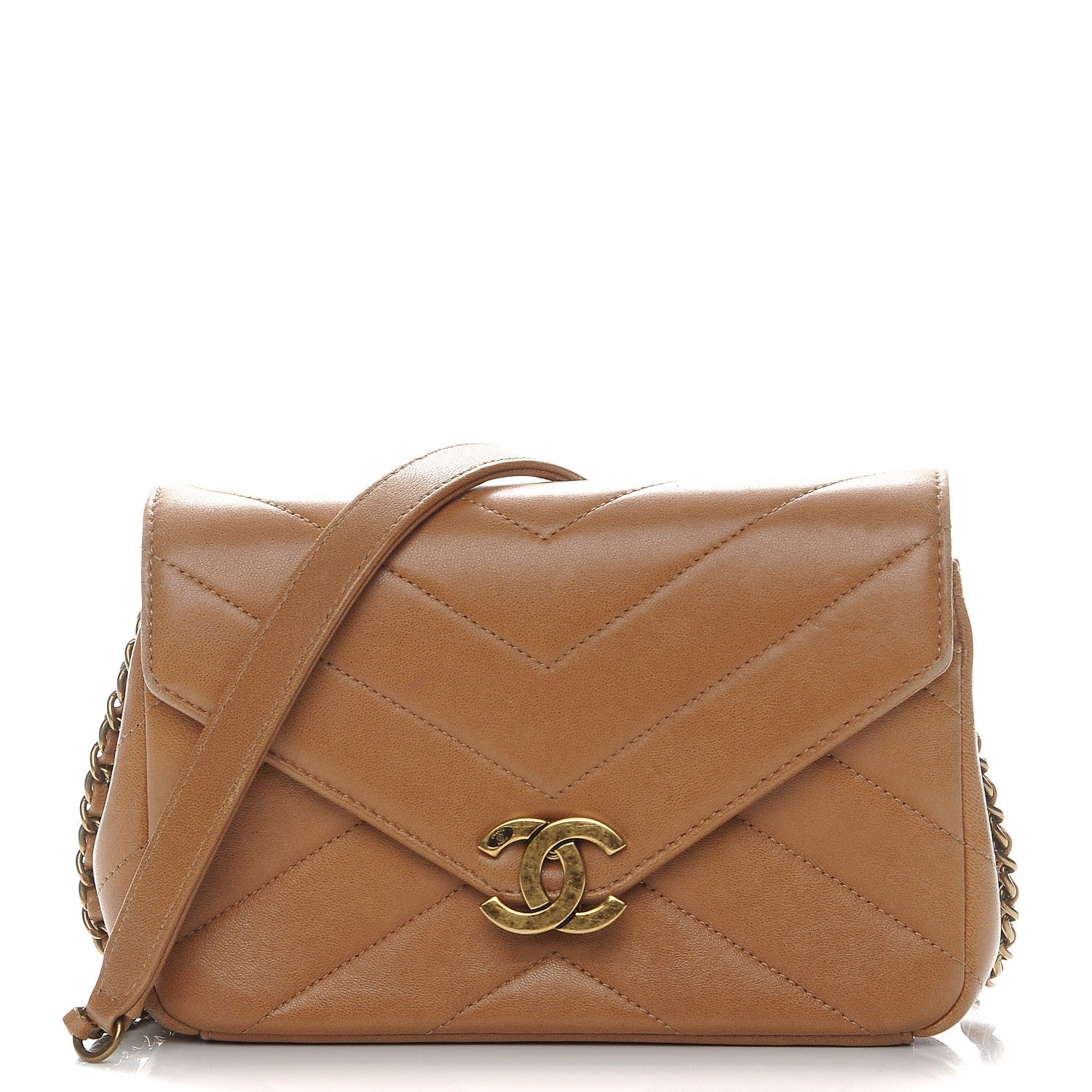 Chanel Lambskin Chevron Mini Coco Envelope Flap Beige 1 of 10