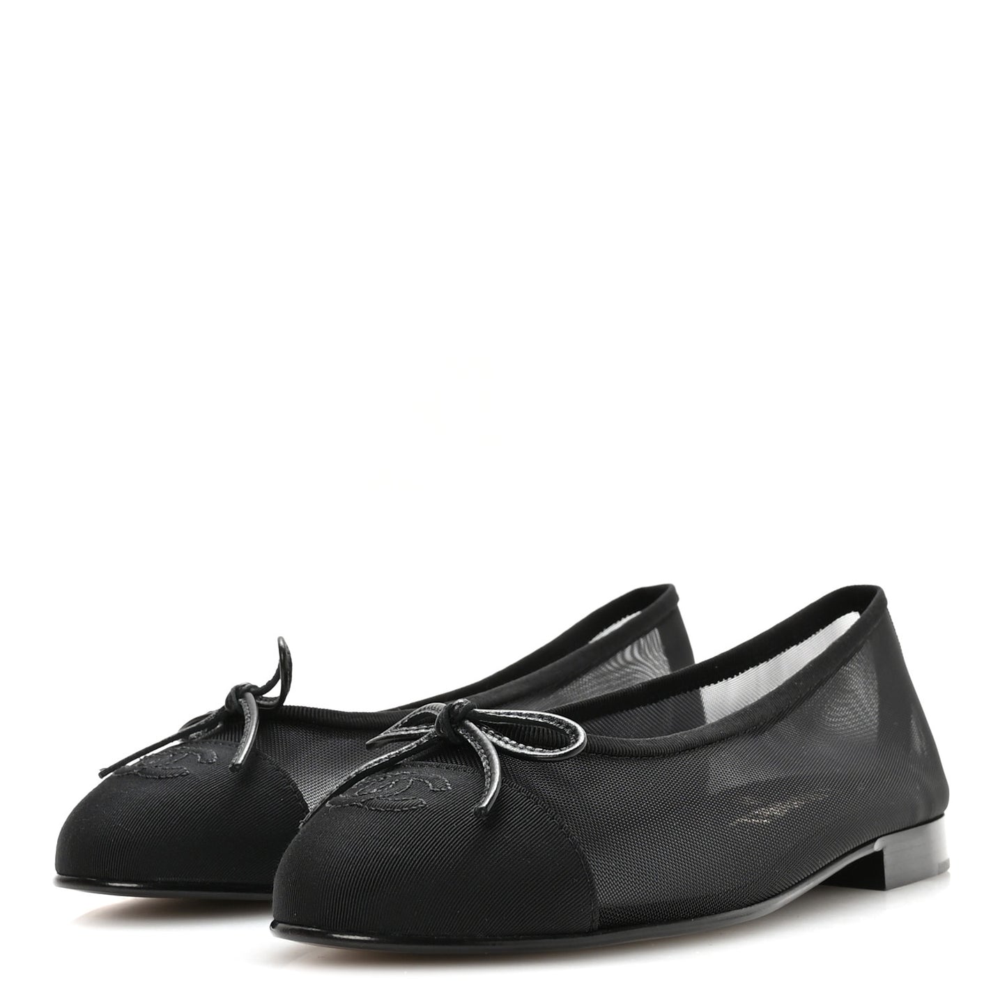 Mesh Grosgrain CC Cap Toe Ballerina Flats 37 Black