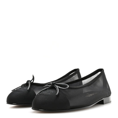 Chanel Mesh Grosgrain CC Cap Toe Ballerina Flats 37 Black 4 of 8