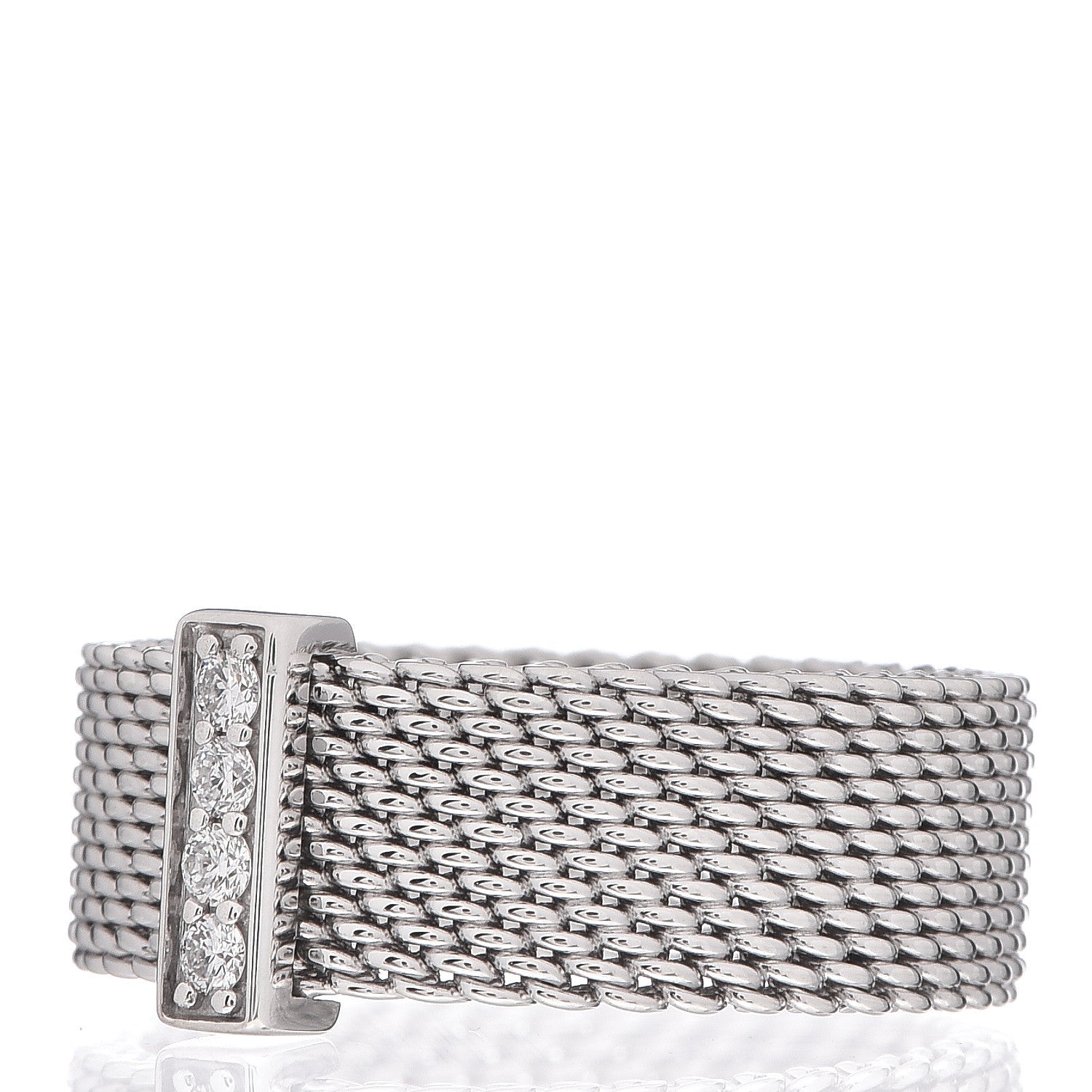 Tiffany Sterling Silver Diamond Somerset Mesh Ring 52 6 3 of 5
