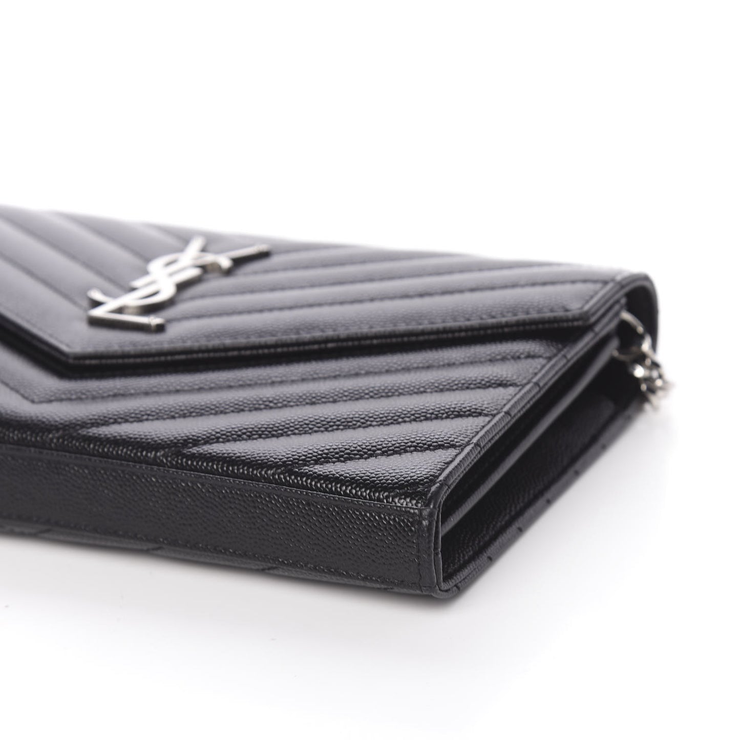 Grain De Poudre Matelasse Chevron Monogram Chain Wallet Black