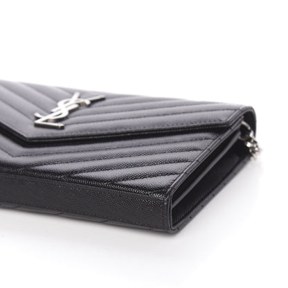 Saint Laurent Grain De Poudre Matelasse Chevron Monogram Chain Wallet Black 10 of 11