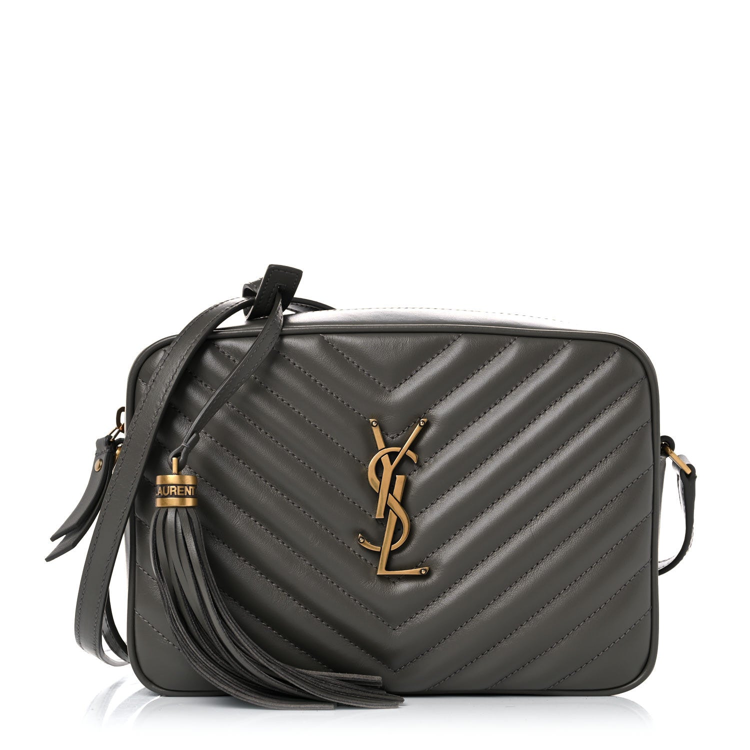 Saint Laurent Calfskin Matelasse Monogram Lou Camera Bag Grey Kaki 2 of 17