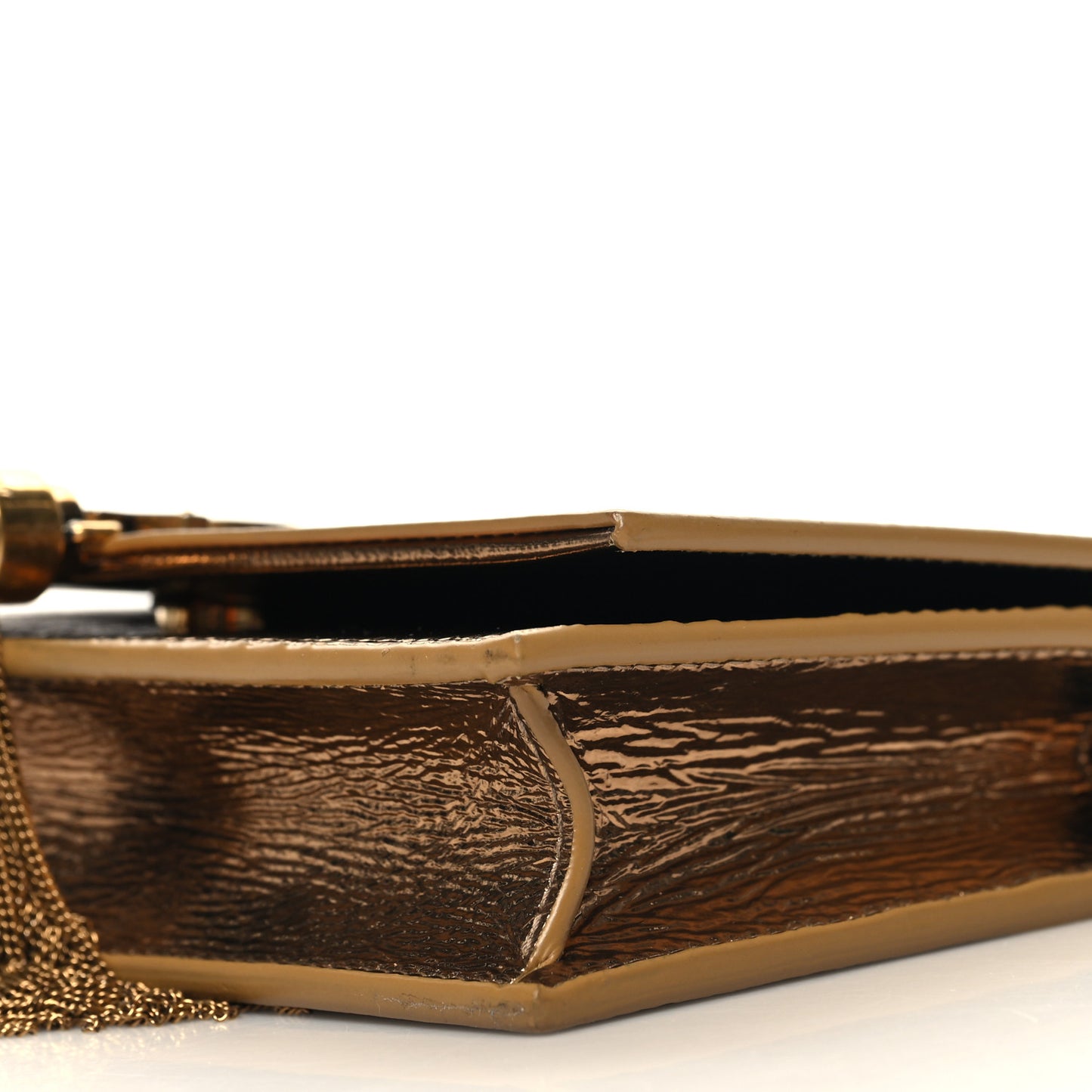 Metallic Crackled Calfskin Classic Monogram Kate Tassel Satchel Gold