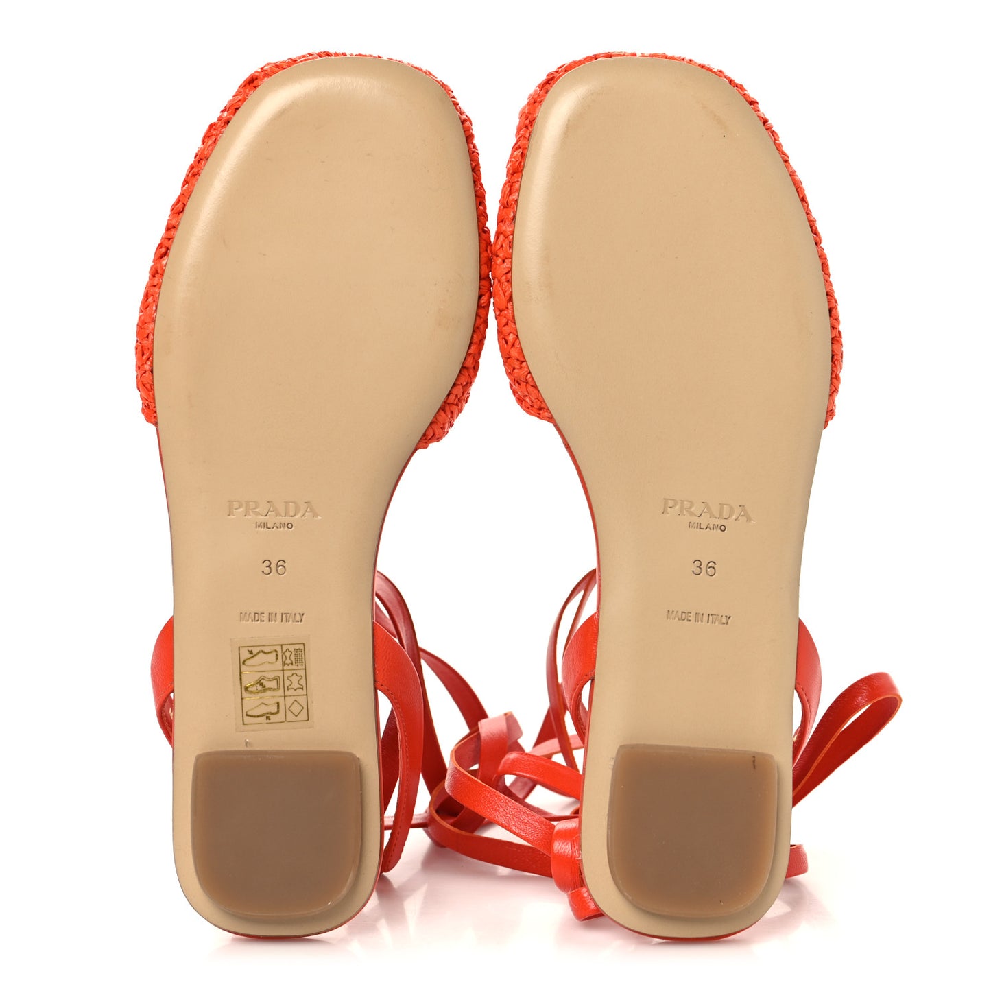 Raffia Crochet Triangle Flat Sandals 36 Arancio