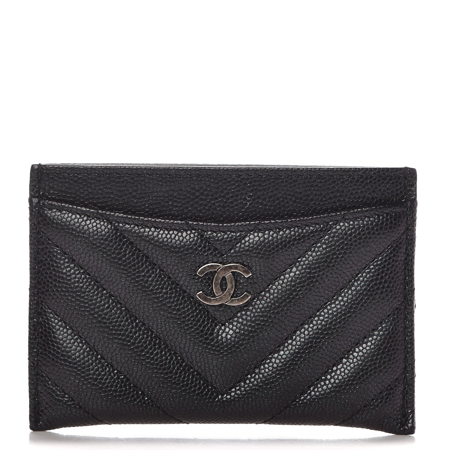 Chanel Iridescent Caviar Chevron Quilted Card Holder Black 1 of 10