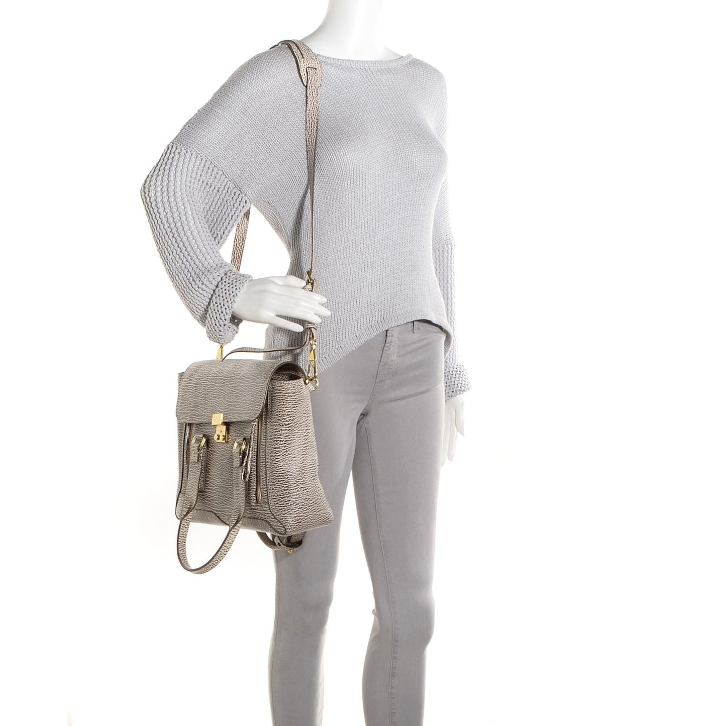 Shark Embossed Leather Medium Pashli Satchel Antique White Military