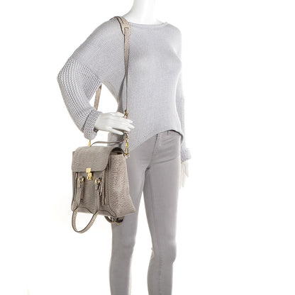 3.1 Phillip Lim Shark Embossed Leather Medium Pashli Satchel Antique White Military 3 of 10