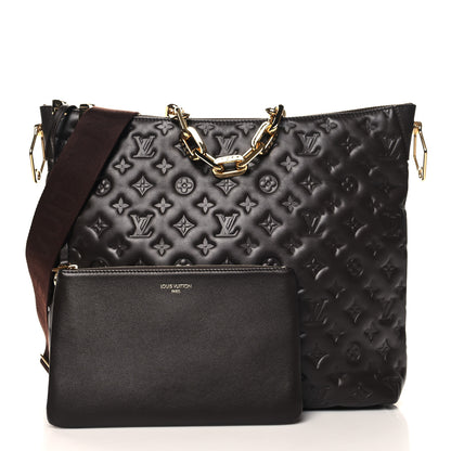 Louis Vuitton Calfskin Embossed Monogram Coussin Hobo MM Chocolate 3 of 10