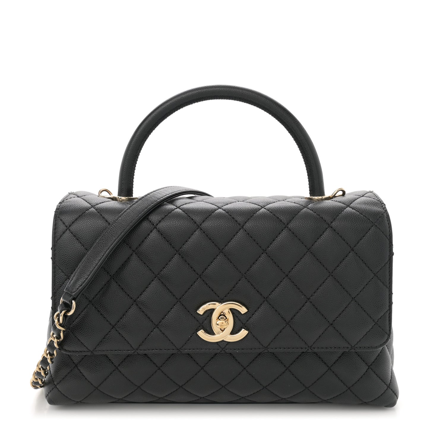 Caviar Quilted Small Coco Handle Flap Black