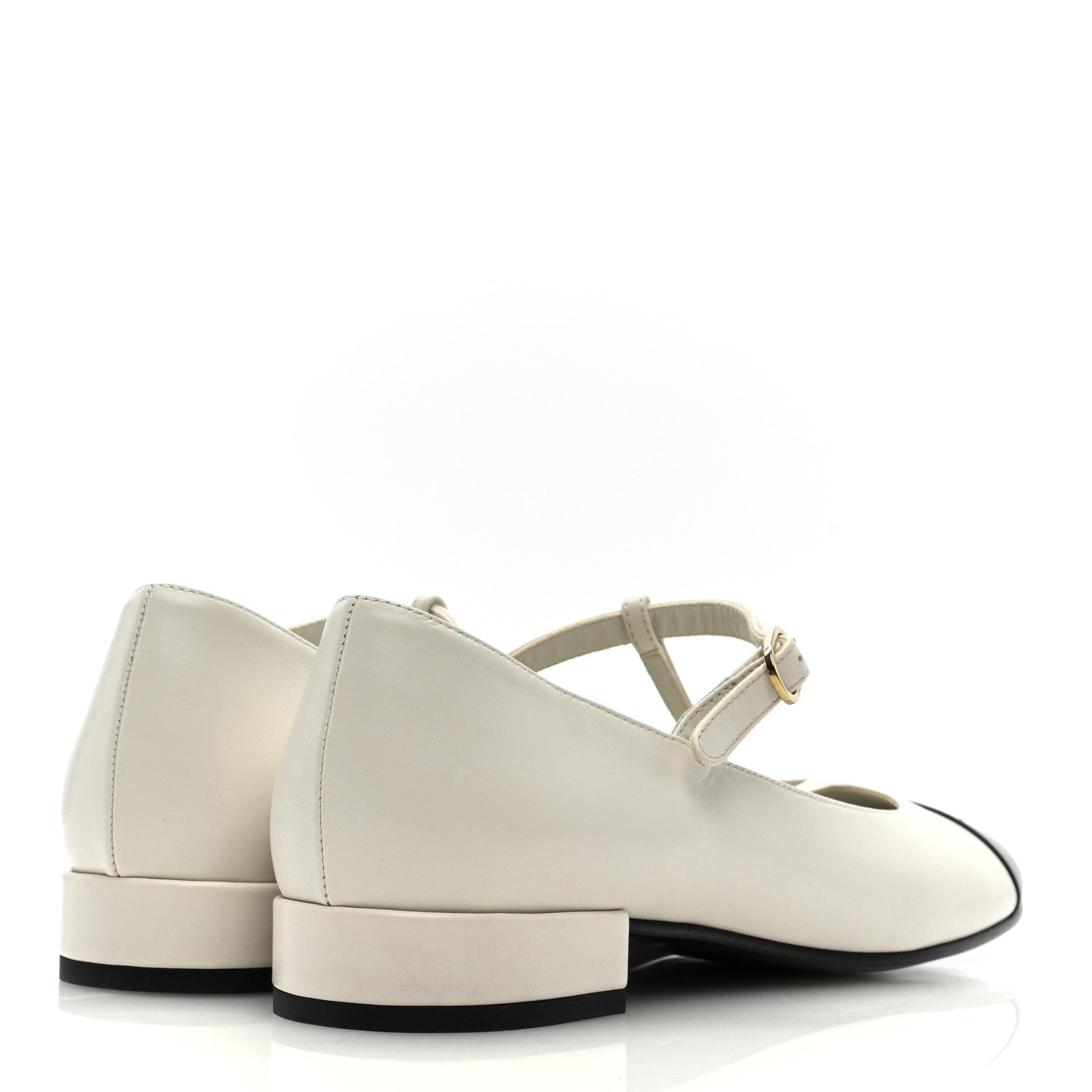 Chanel Calfskin Cap Toe T Strap CC Flats 39.5 Ivory Black 4 of 8