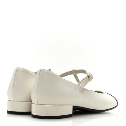 Chanel Calfskin Cap Toe T Strap CC Flats 39.5 Ivory Black 4 of 8