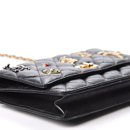 Chanel Aged Calfskin Quilted Lucky Charms 2.55 Reissue Wallet On Chain WOC Black 8 of 11