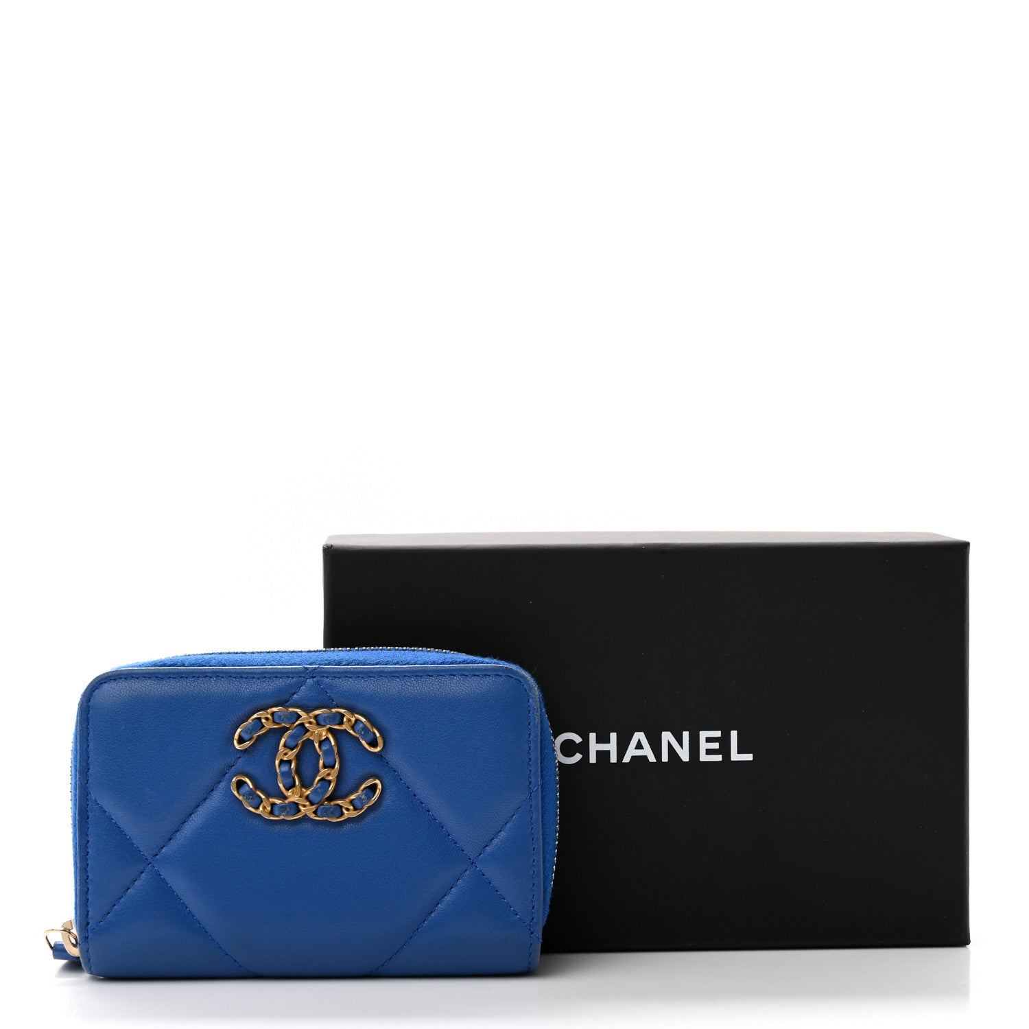 Chanel Lambskin Quilted Chanel 19 Zip Around Coin Purse Wallet Dark Blue 12 of 12