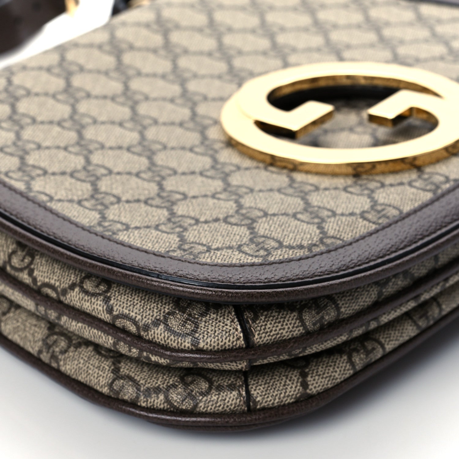 Gucci GG Supreme Monogram Textured Dollar Calfskin Web Medium Blondie Shoulder Flap Bag Beige Ebony New Acero 8 of 9