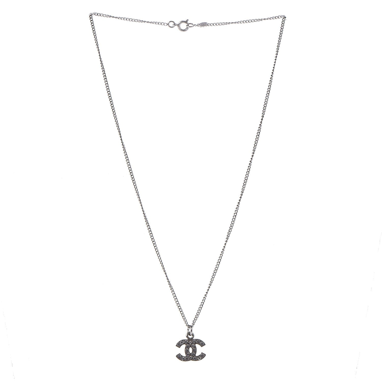 Chanel Crystal Timeless CC Necklace Silver 3 of 6