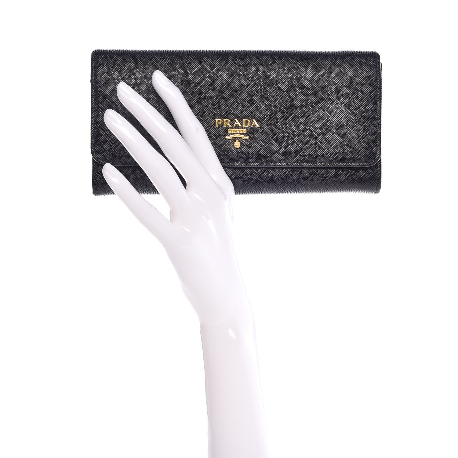 Prada Saffiano Metal Continental Flap Wallet Black 2 of 7