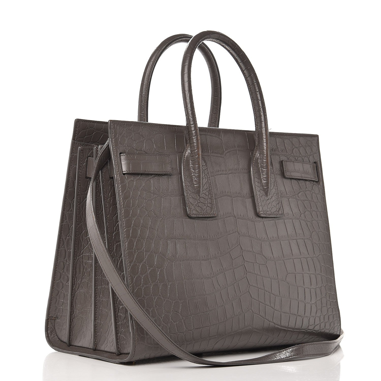 Saint Laurent Calfskin Crocodile Embossed Small Sac De Jour Earth 4 of 15