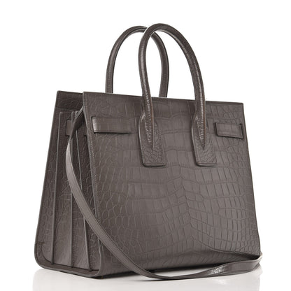 Saint Laurent Calfskin Crocodile Embossed Small Sac De Jour Earth 4 of 15