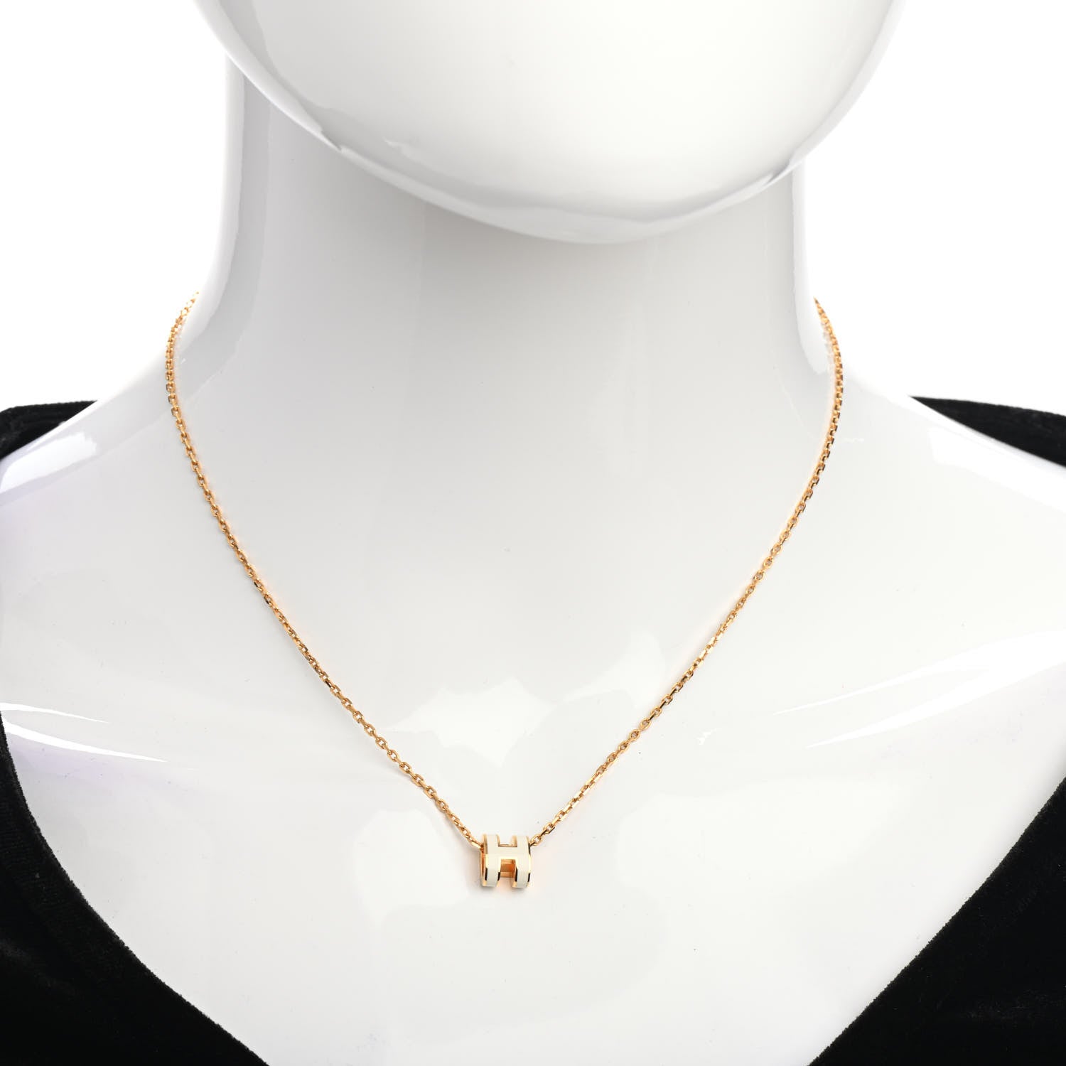 Hermes Lacquered Gold Mini Pop H Pendant Necklace White 2 of 5