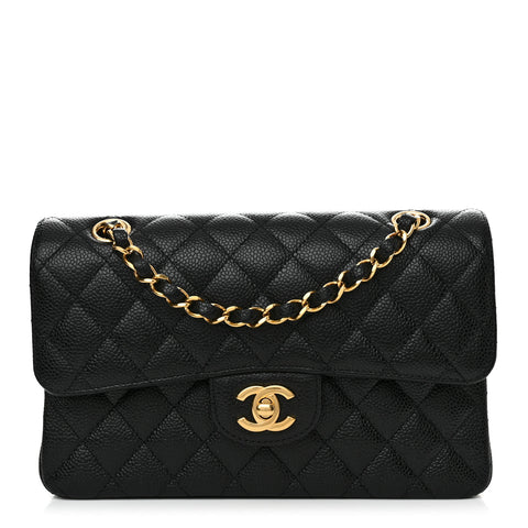 Caviar Quilted Small Double Flap Black