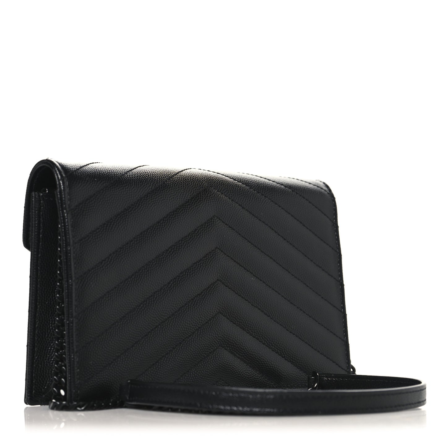Grain De Poudre Matelasse Chevron Monogram Monochrome Envelope Chain Wallet Black