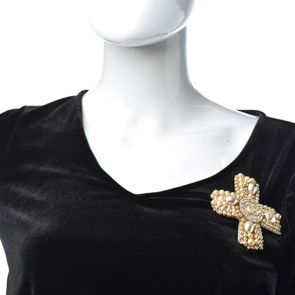Chanel Pearl CC Cross Brooch Gold 2 of 6
