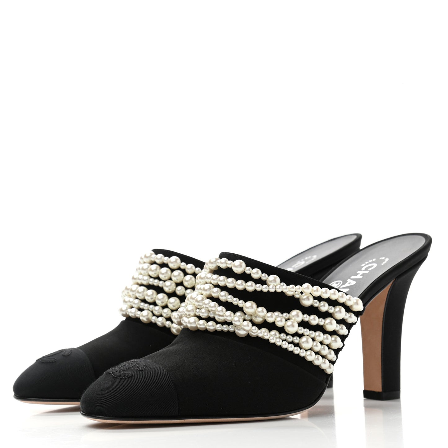 Satin Cap Toe CC Pearl Mule 40 Black