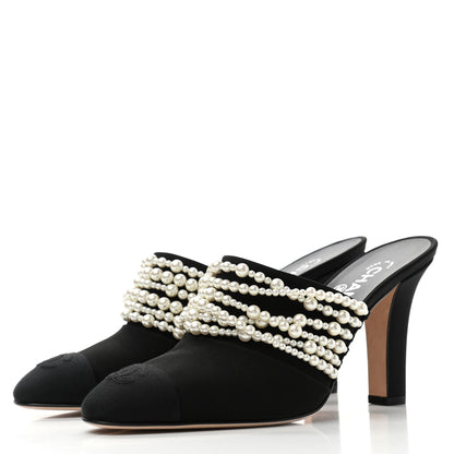 Chanel Satin Cap Toe CC Pearl Mule 40 Black 3 of 9