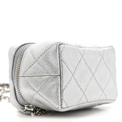 Chanel Metallic Caviar Quilted Mini Top Handle Vanity With Chain Silver 9 of 13