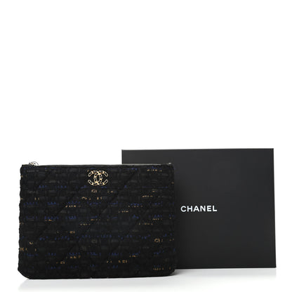 Chanel Tweed Quilted Large Chanel 19 Pouch Black Navy Gold 8 of 8