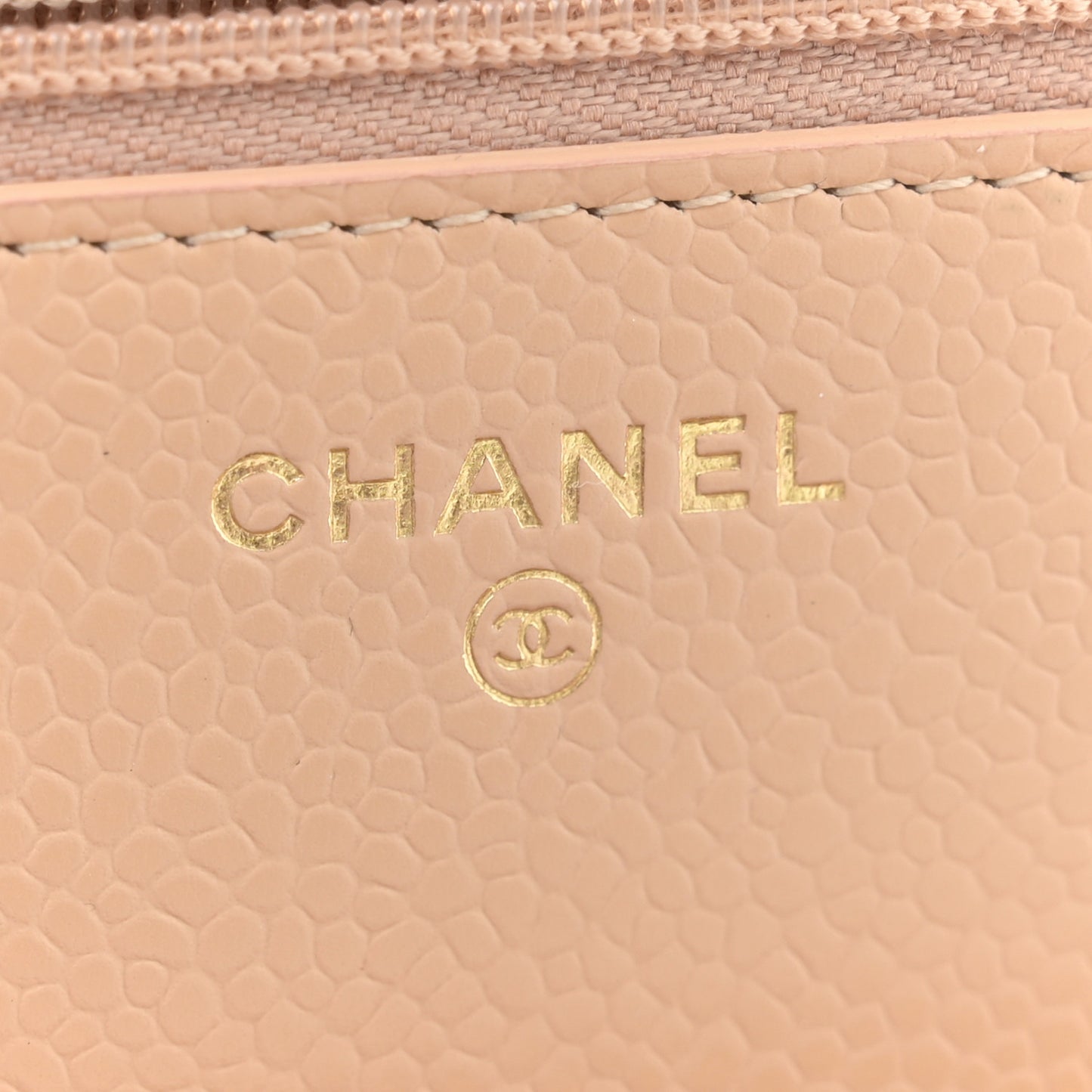 Caviar Quilted Wallet on Chain WOC Beige