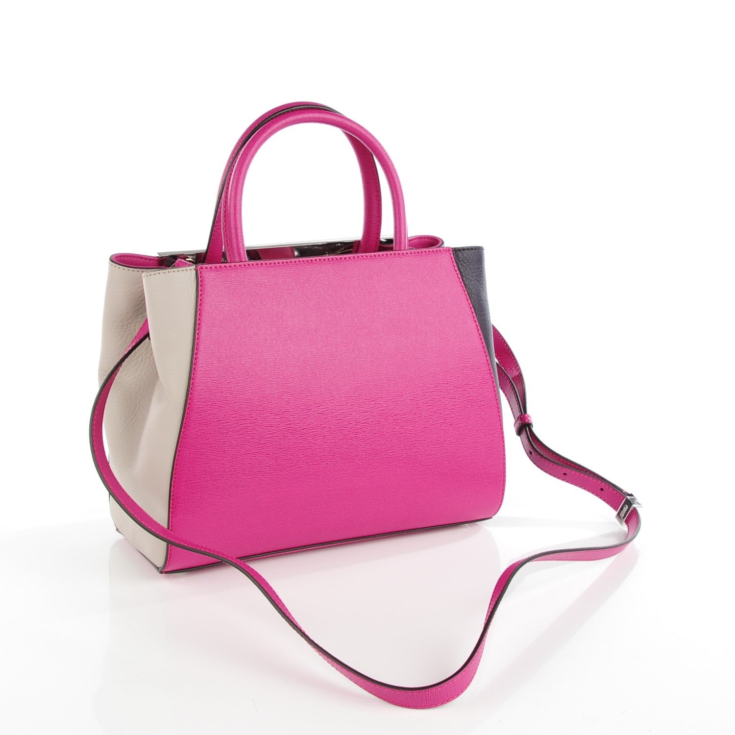 Fendi Vitello Elite Triangle Inlay Petite 2Jours Tote Magenta 3 of 8