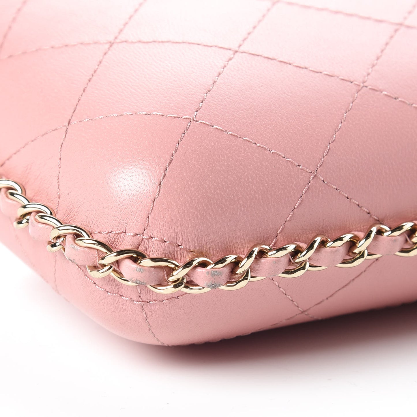 Lambskin Quilted Chain Around Phone Holder Pink