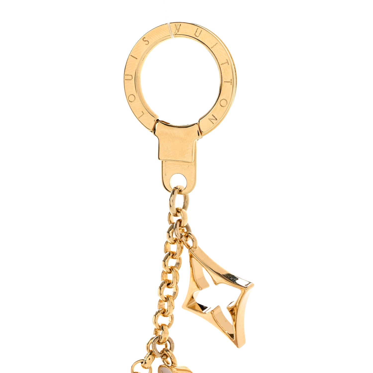 Louis Vuitton Brass Enamel Fleur De Monogram Bag Charm Chain Gold 3 of 5