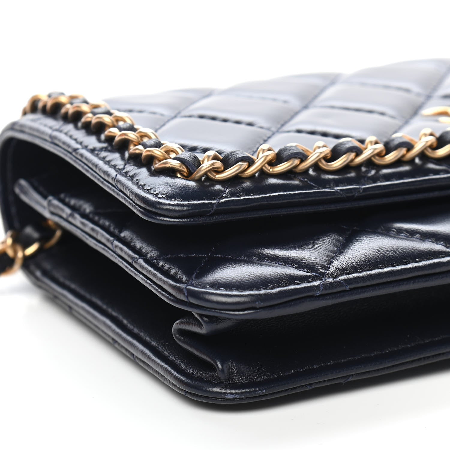 Chanel Lambskin Quilted Chain Around Wallet On Chain WOC Navy Blue 9 of 13