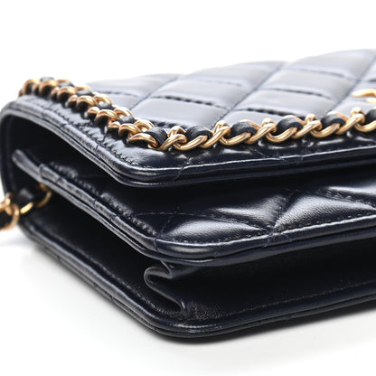 Chanel Lambskin Quilted Chain Around Wallet On Chain WOC Navy Blue 9 of 13