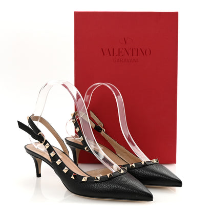 Valentino Garavani Pebbled Calfskin Rockstud Half d'Orsay Slingback 50mm Pumps 37.5 Black 10 of 10