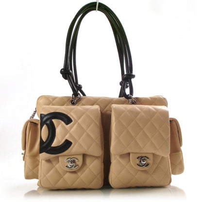 Chanel Calfskin Quilted Large Cambon Multipocket Reporter Beige Black 1 of 10