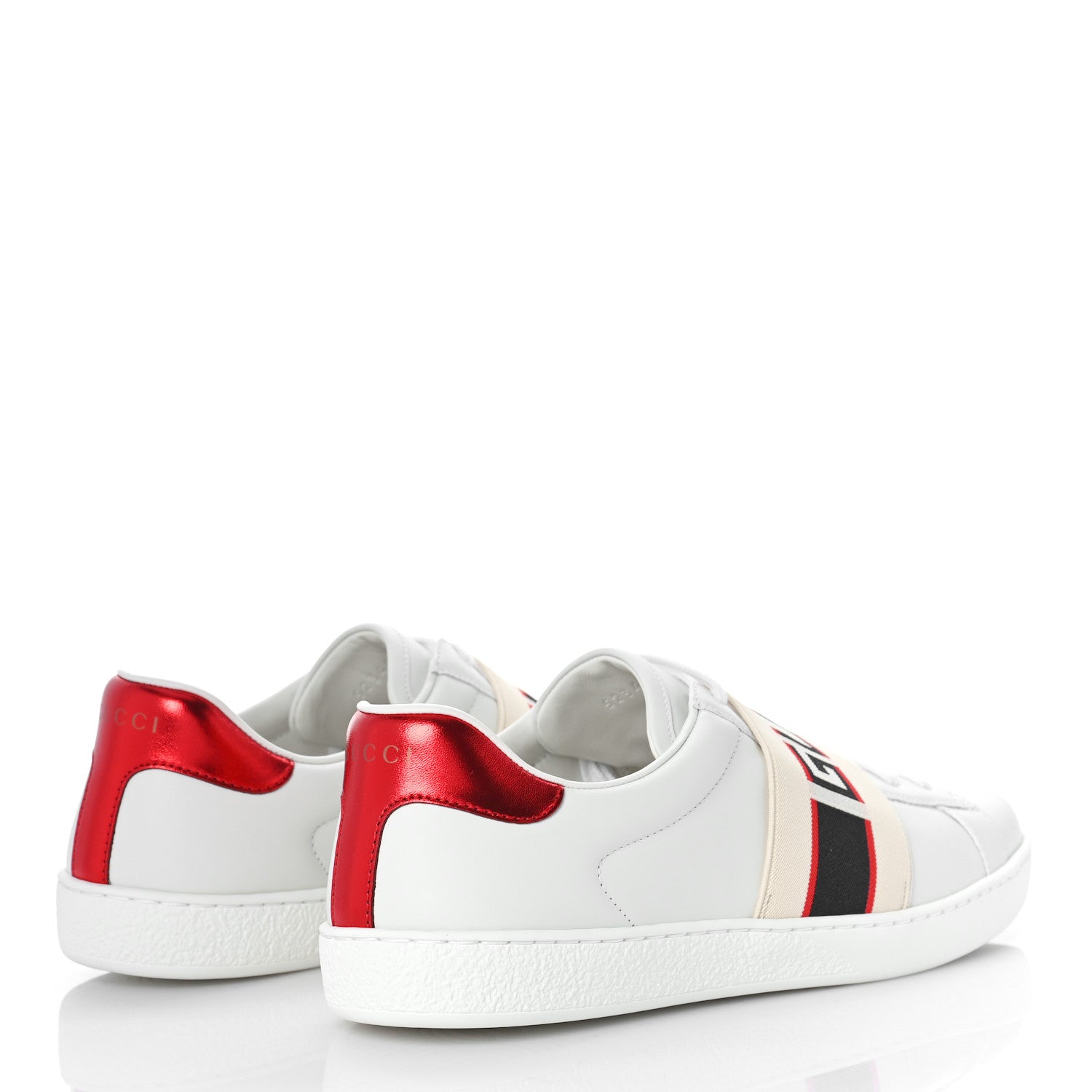 Gucci Calfskin Stripe Mens New Ace Sneakers 7 White Ecru Red Flame 3 of 9