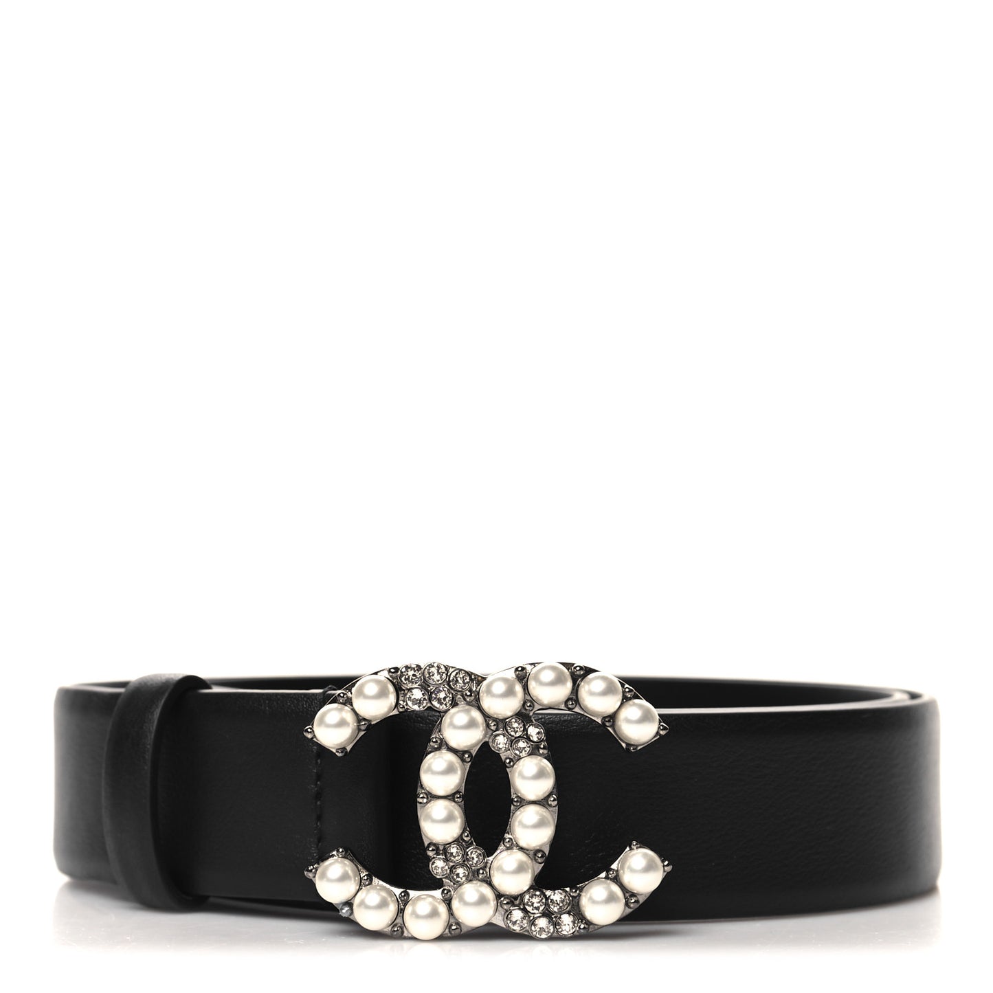 Calfskin Pearl Crystal CC Belt 80 32 Black
