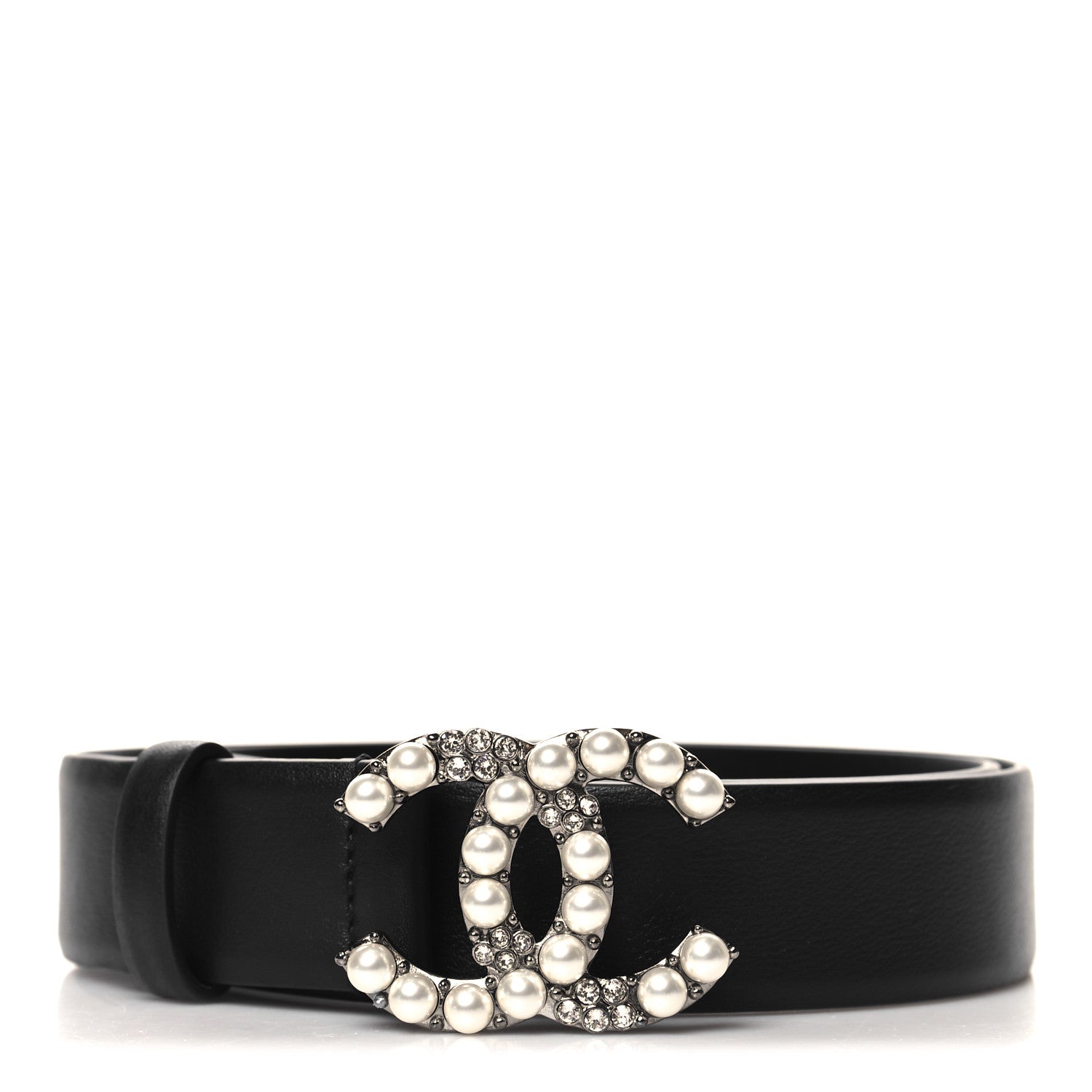 Chanel Calfskin Pearl Crystal CC Belt 80 32 Black 1 of 6