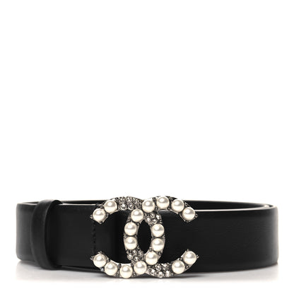 Chanel Calfskin Pearl Crystal CC Belt 80 32 Black 1 of 6