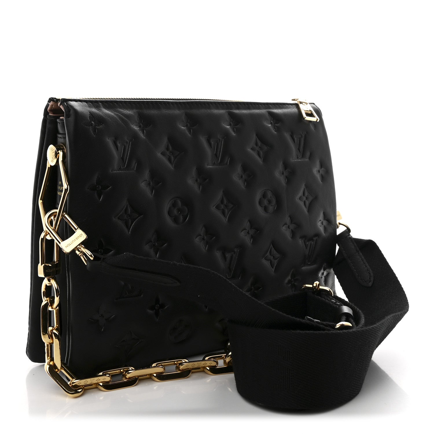 Louis Vuitton Lambskin Embossed Monogram Coussin PM Black 3 of 11
