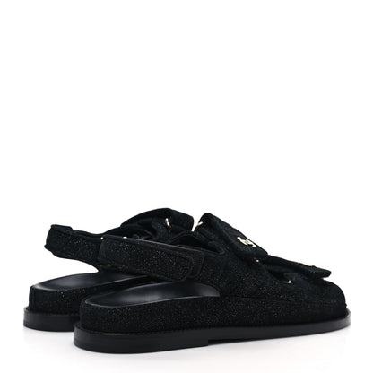 Chanel Suede Calfskin Glitter Crystal Velcro Dad Sandals 38 Black 4 of 9