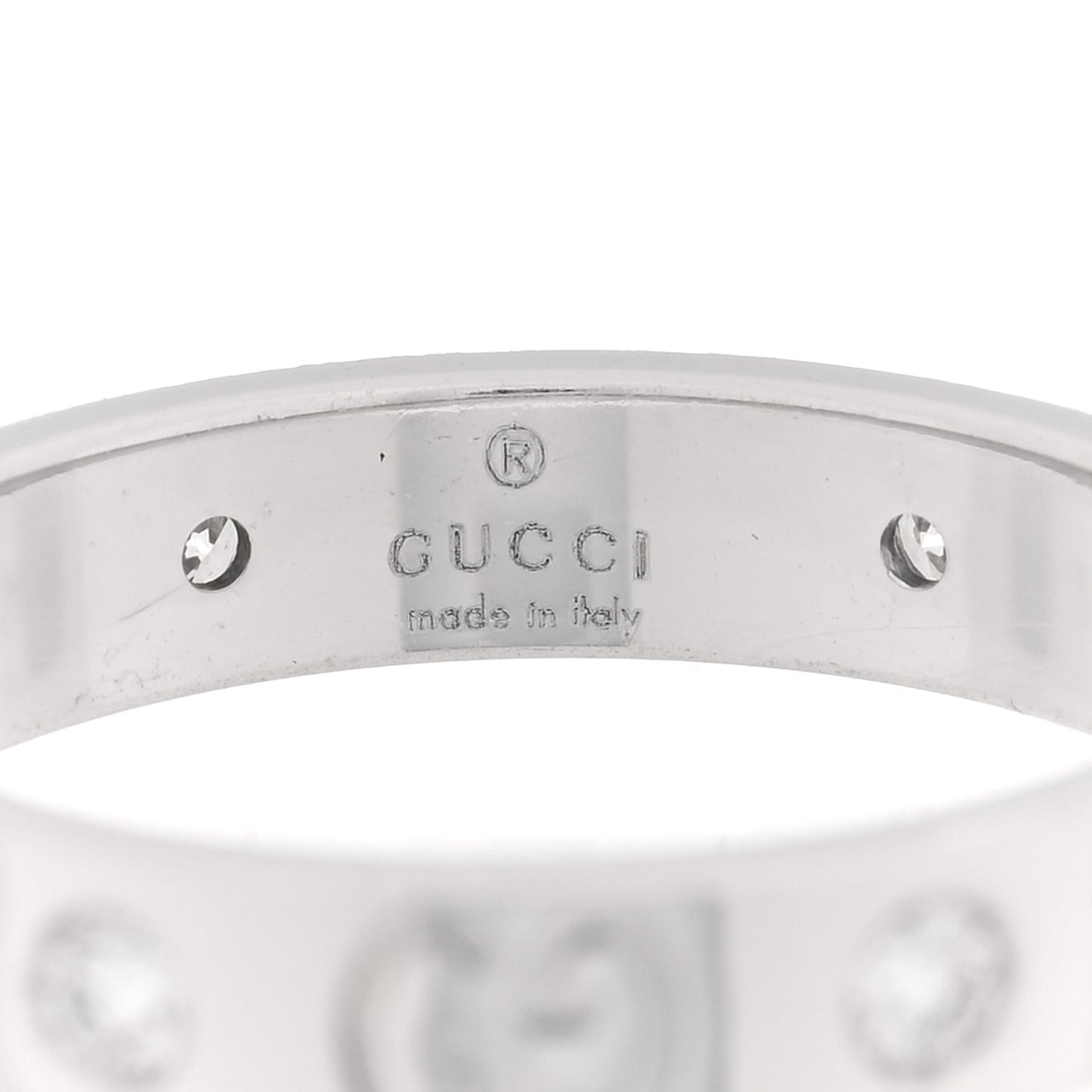 18K White Gold Diamond Icon Band Ring 56 7.5
