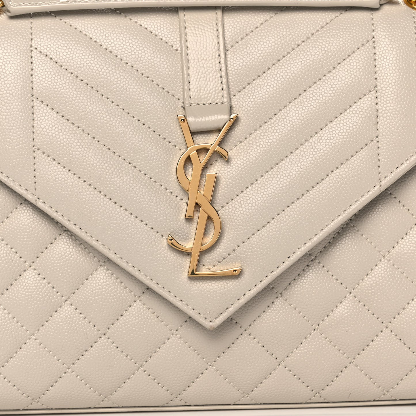 Grain De Poudre Textured Mixed Matelasse Medium Triquilt Monogram Satchel Porcellana