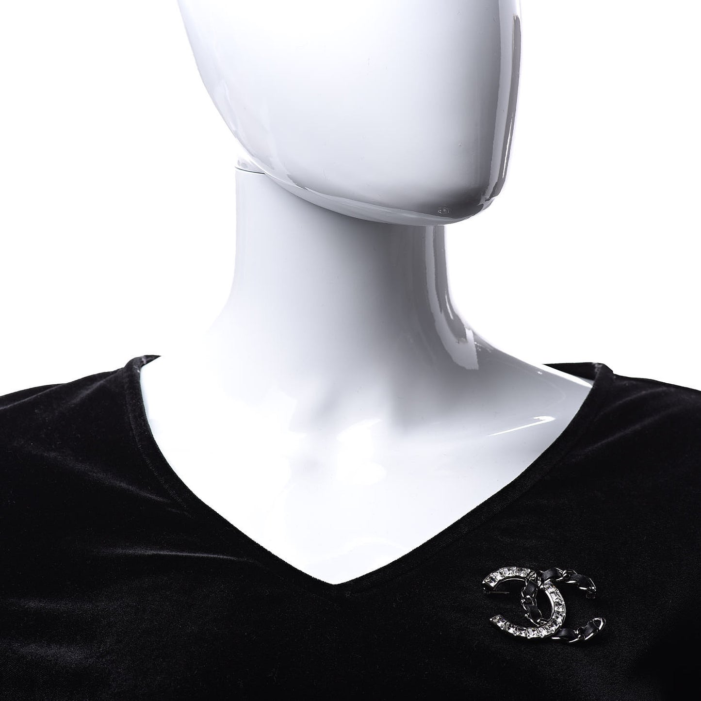 Lambskin Baguette Crystal CC Brooch Black Silver