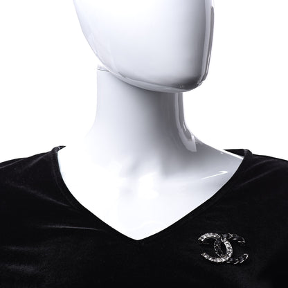 Chanel Lambskin Baguette Crystal CC Brooch Black Silver 2 of 5