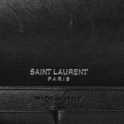 Saint Laurent Calfskin Crocodile Embossed Monogram Flap Wallet Black 6 of 7